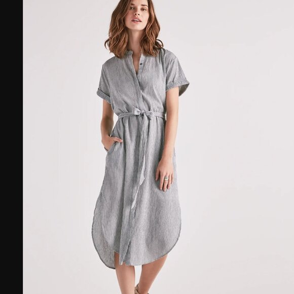 Lucky Brand Dresses & Skirts - Lucky Brand Striped Gray Midi Shirt Dress with Belt Medium